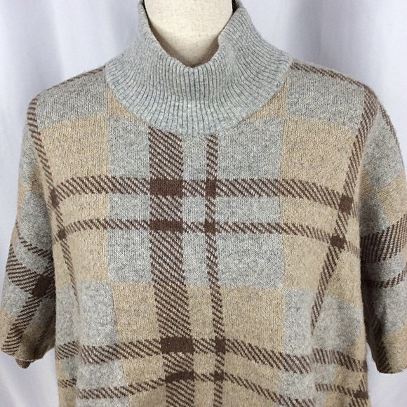 Note di Anita Poncho Sweater OS Plaid Merino Wool Cashmere Blend Mock Neck - Picture 5 of 7